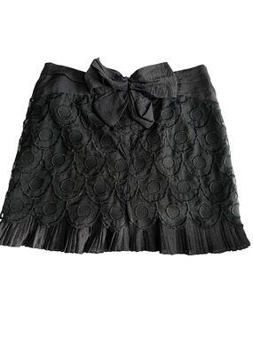 Black Balletcore Embroidered Mini Skirt Bow/ Pleated Hem Fairy Grunge Coquette
